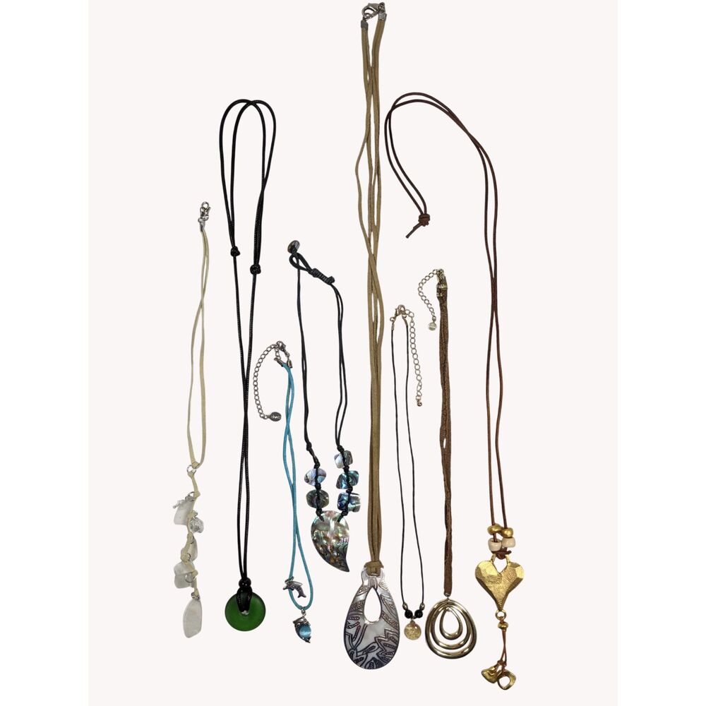 Grab Bag Lot Boho Corded Necklaces Dolphin Heart MOP Abalone 8pc Fairy Festival